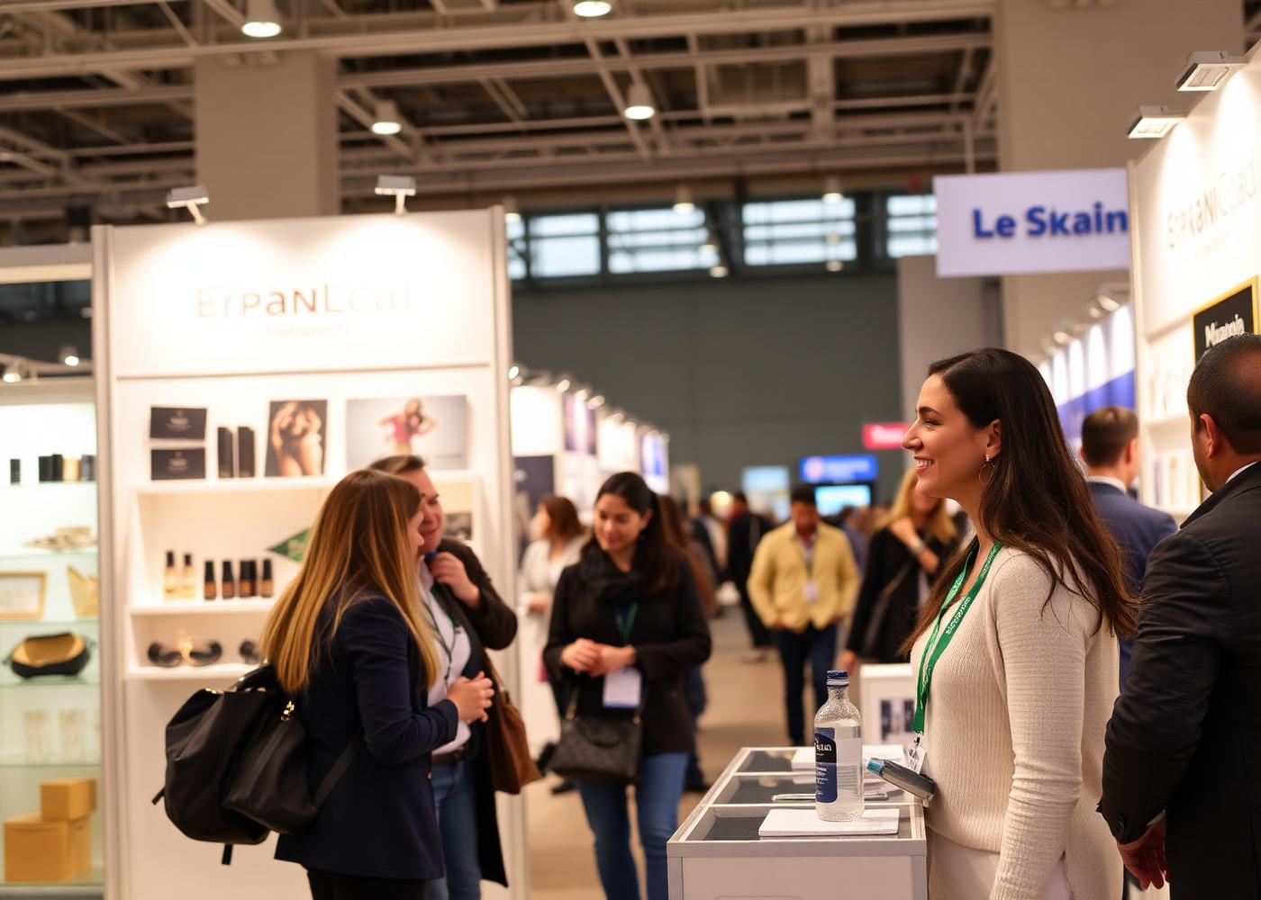 Visitantes circulando entre estandes de exposição